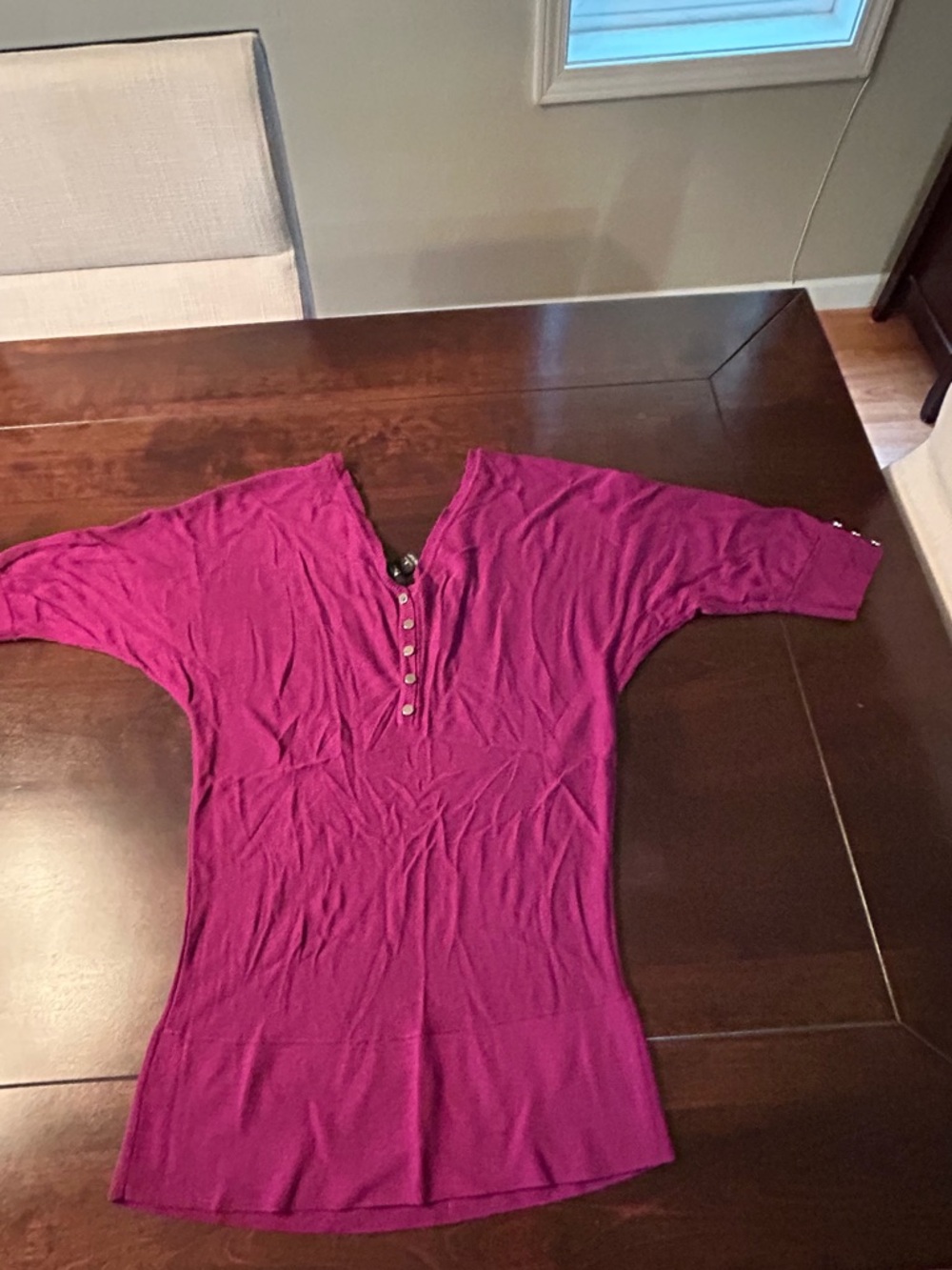 White House Black Market Magenta V-Neck Button-Front Sweater